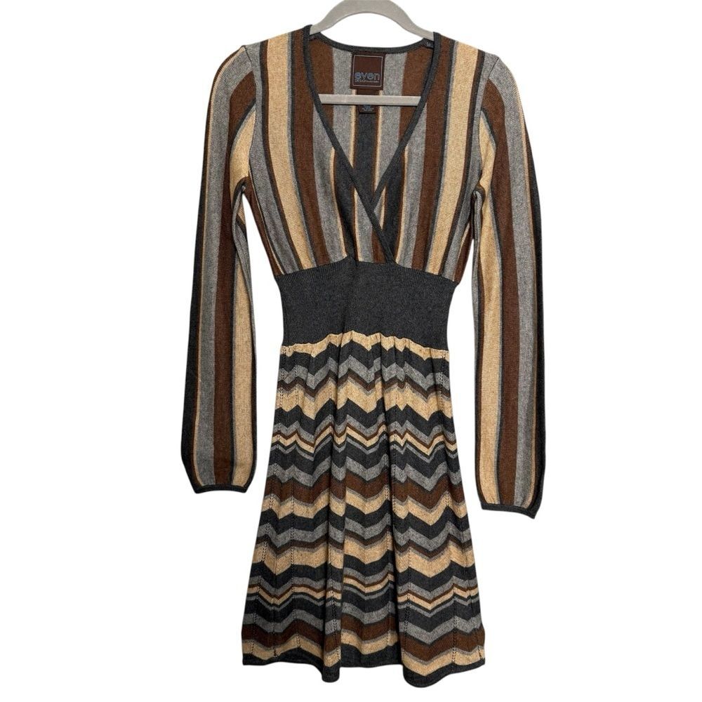 Even Design History Silk Cashmere Chevron Knit Dress Mod Size S